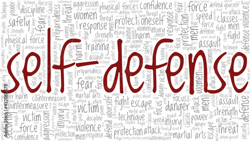 Self-defense vector illustration word cloud isolated on a white background.