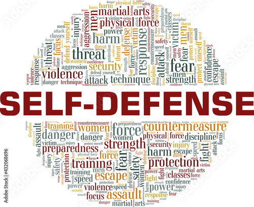 Self-defense vector illustration word cloud isolated on a white background.
