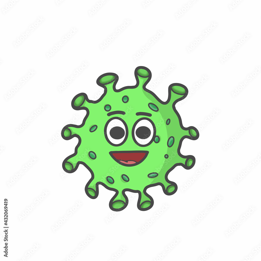 Fototapeta premium Cute Corona Virus Character Flat Cartoon Vector Template Design Illustration
