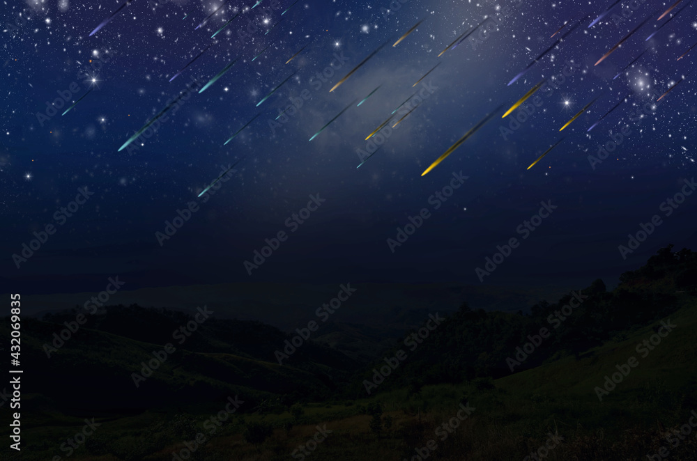 Beautiful meteor shower sky over the valley Beautiful meteor shower sky over the valley