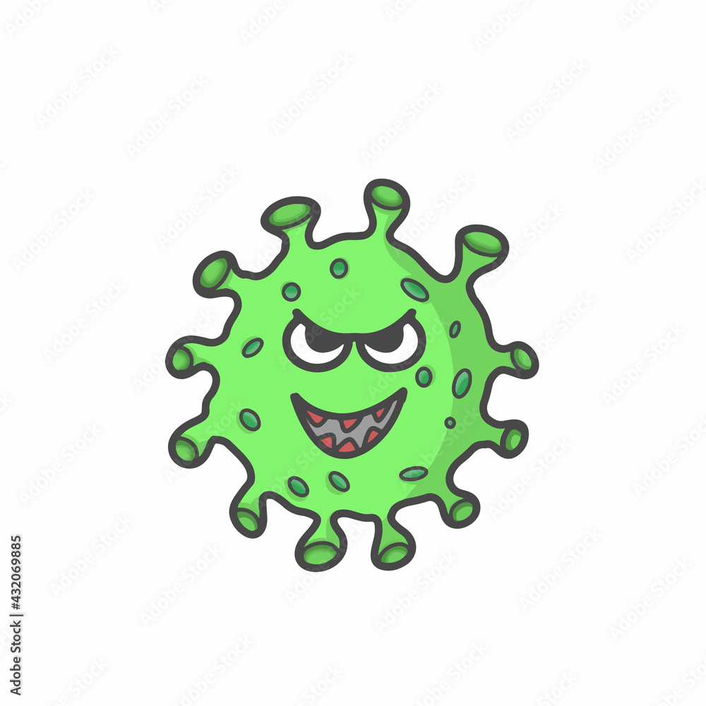 Fototapeta premium Cute Corona Virus Character Flat Cartoon Vector Template Design Illustration