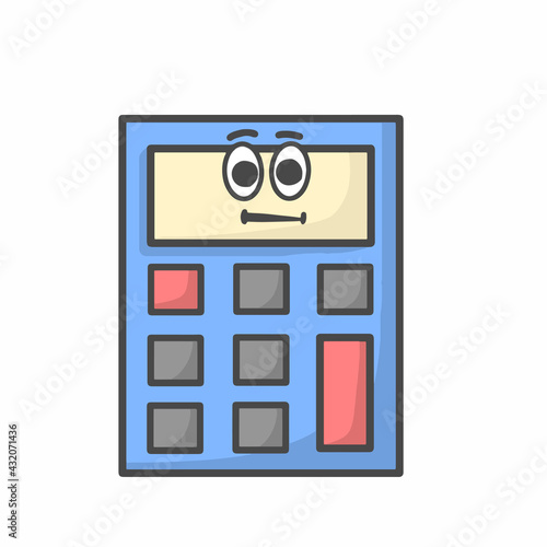 Cute Calculator Character Flat Cartoon Vector Template Design Illustration