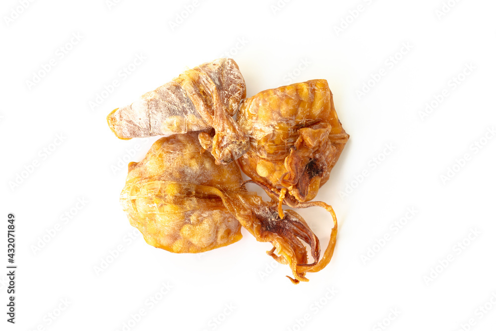 Grilled dried squid on white background. Grilled dried squid on white background.