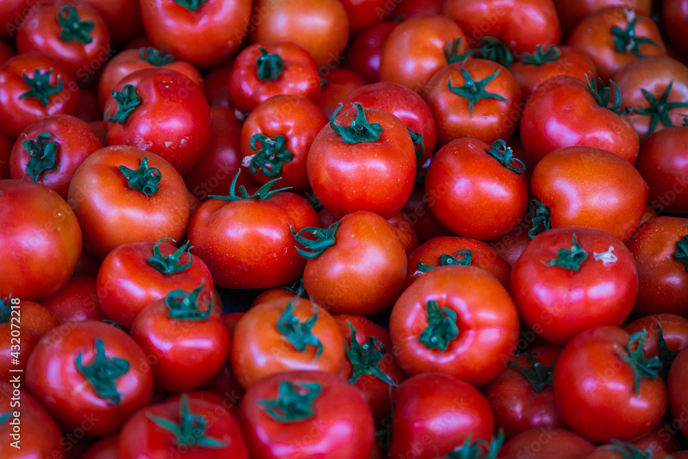 Tomatoes background. Fresh Tomatoes variety grown in the shop. Tomatoes for salad, entree and soup Tomatoes background. Fresh Tomatoes variety grown in the shop. Tomatoes for salad, entree and soup