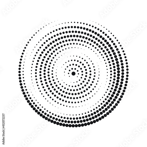 Abstract technology circles sign. Green icon with flat style shadow path. Halftone circle dots vector illustration design.
