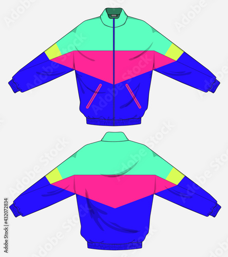 retro vintage windbreaker hoodie jacket template