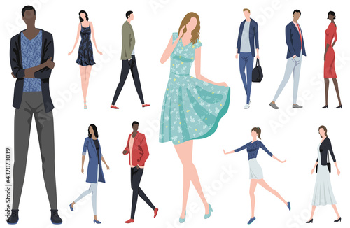 ファッショナブルな人達のフラットなイラストセット