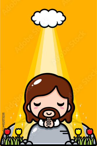 Vector design of cute cartoon jesus praying