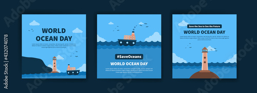 World Ocean Day. Education on the importance of protecting the oceans. Banner vector for social media ads, web ads, business messages, discount flyers and big sale banners.