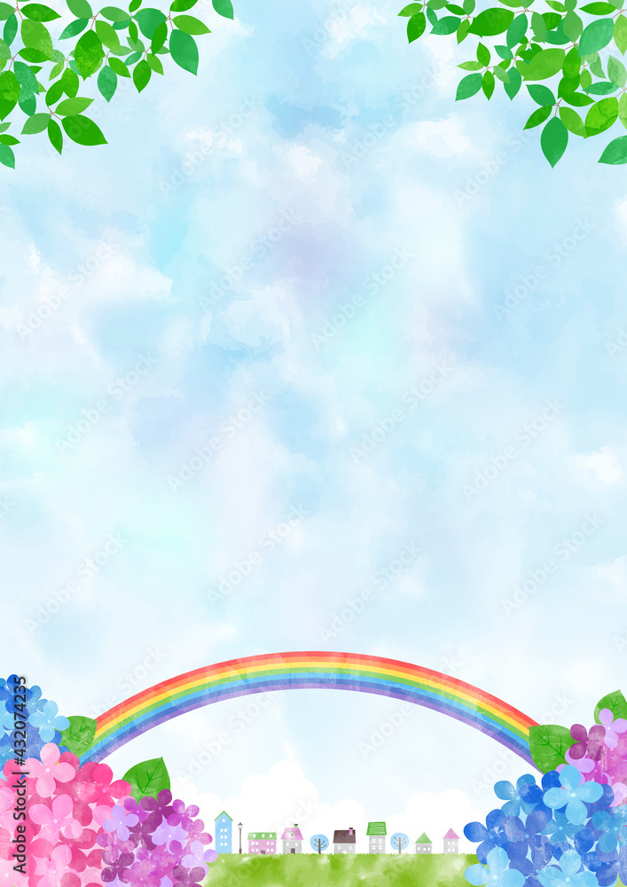 Obraz premium 梅雨の紫陽花 背景フレーム ☆ バリエーション多数