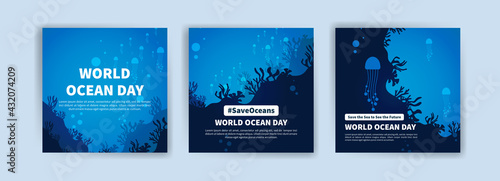 World Ocean Day. Education on the importance of protecting the oceans. Banner vector for social media ads, web ads, business messages, discount flyers and big sale banners.