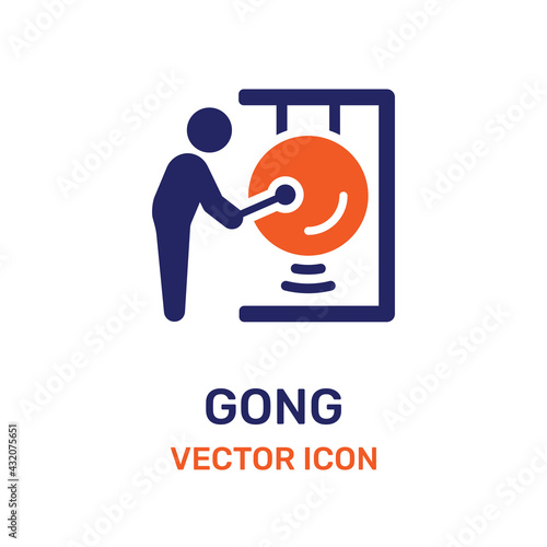 Man playing gong icon. Vector illustration