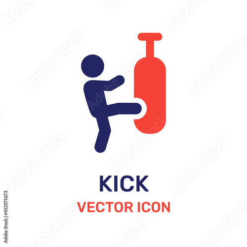 Man kicking sand bag icon, martial art training graphic design. Vector icon illustration 