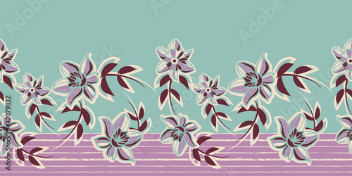 Vector violet mint floral striped seamless pattern