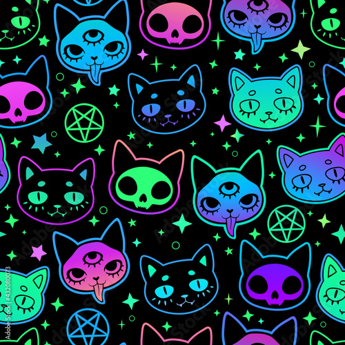 cute cartoon witchcraft cat bright seamless