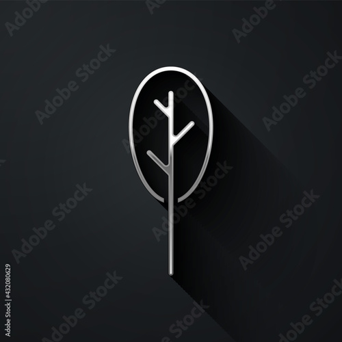 Silver Spinach icon isolated on black background. Long shadow style. Vector