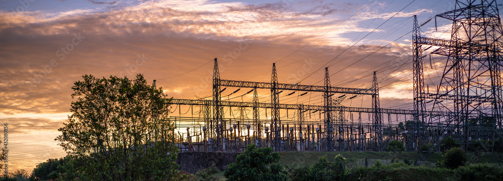 Power station in the elevated ground, evening landscape photograph