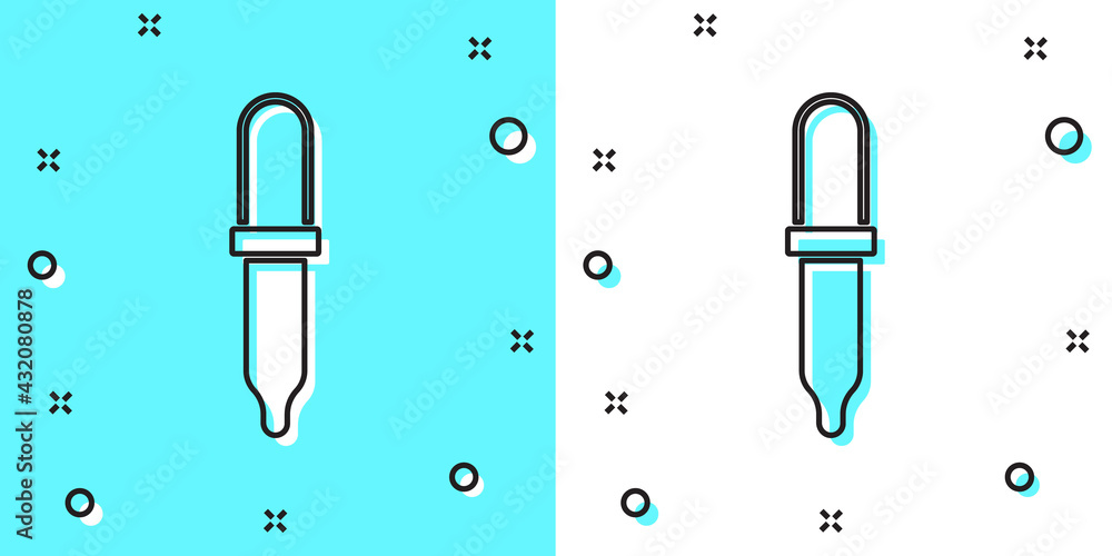 Black line Pipette icon isolated on green and white background. Element of medical, chemistry lab equipment. Medicine symbol. Random dynamic shapes. Vector Black line Pipette icon isolated on green and white background. Element of medical, chemistry lab equipment. Medicine symbol. Random dynamic shapes. Vector