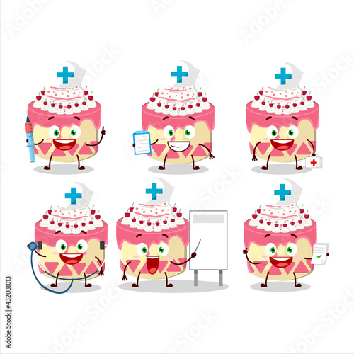 Doctor profession emoticon with sweety cake cherry cartoon character
