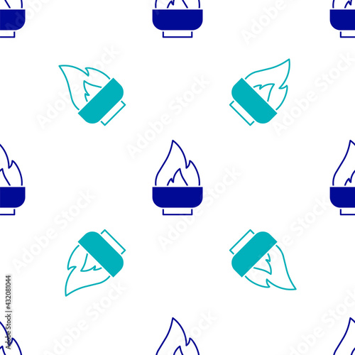 Blue Alcohol or spirit burner icon isolated seamless pattern on white background. Chemical equipment. Vector photo