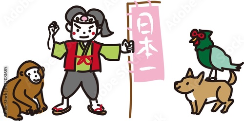 日本の童話『桃太郎』のイラスト