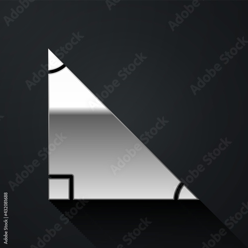 Silver Triangle math icon isolated on black background. Long shadow style. Vector