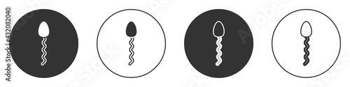 Black Sperm icon isolated on white background. Circle button. Vector