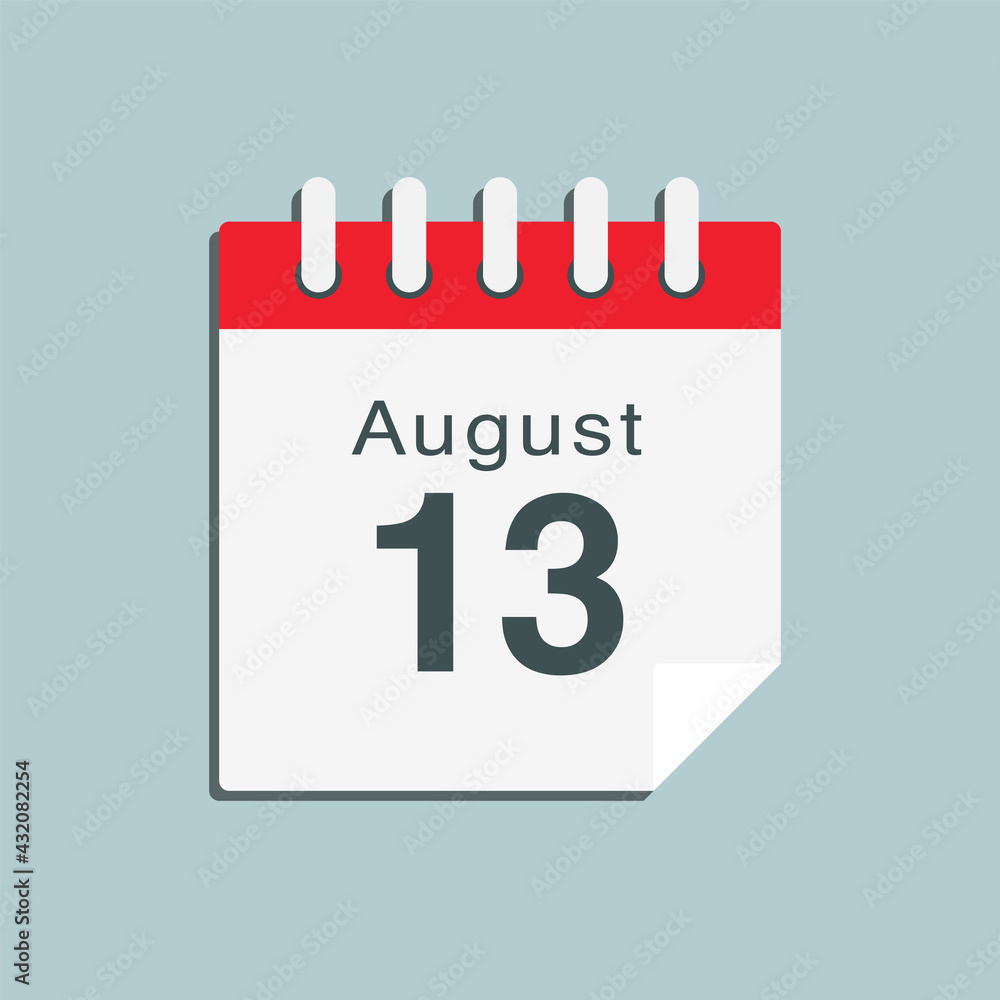 Icon day date 13 August, template calendar page Icon day date 13 August, template calendar page