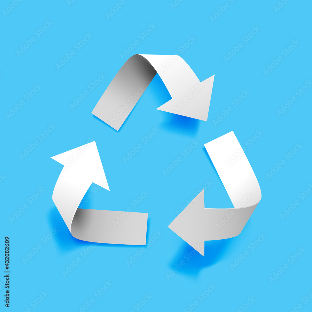 Vector paper recycling symbol on blue background for eco aware design Vector paper recycling symbol on blue background for eco aware design
