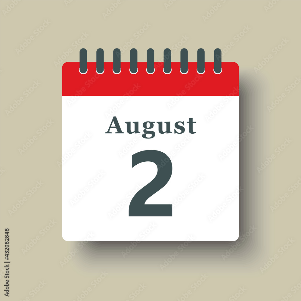 Icon day date 2 August, template calendar page Icon day date 2 August, template calendar page