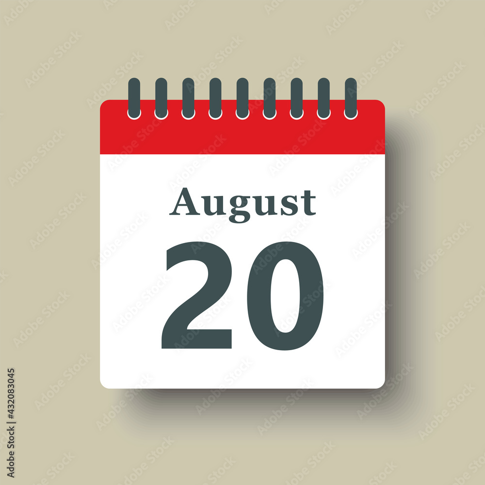 Icon day date 20 August, template calendar page Icon day date 20 August, template calendar page