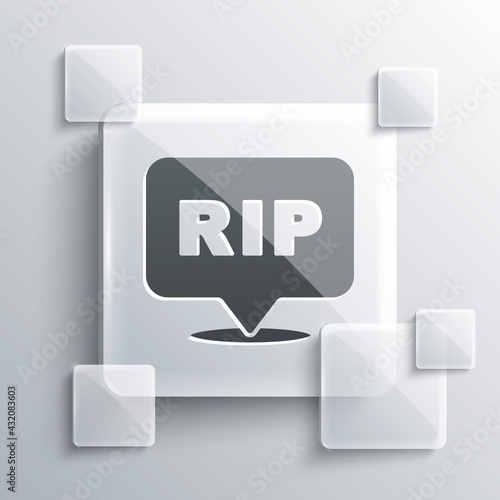 Grey Speech bubble rip death icon isolated on grey background. Square glass panels. Vector
