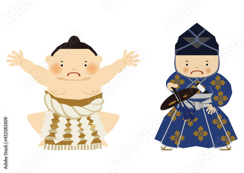 スポーツのイラスト素材。
相撲のクリップアート。
力士と行司。

