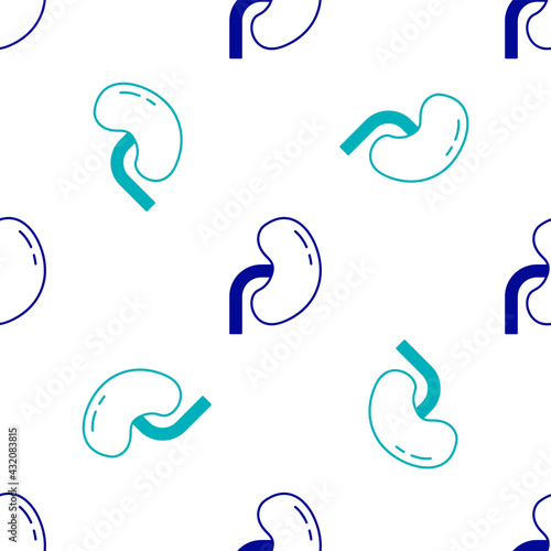 Blue Human kidney icon isolated seamless pattern on white background. Vector