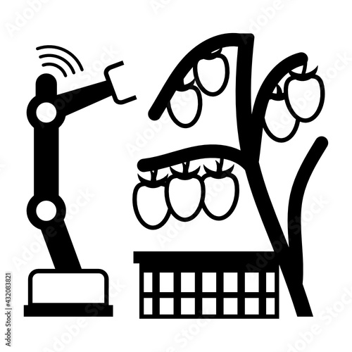 An automated fruit harvesting robot by using deep learning Concept Vector color Icon Design, Smart agriculture symbol on white background, Digital agriculture Sign, satellite farming stock illustratio