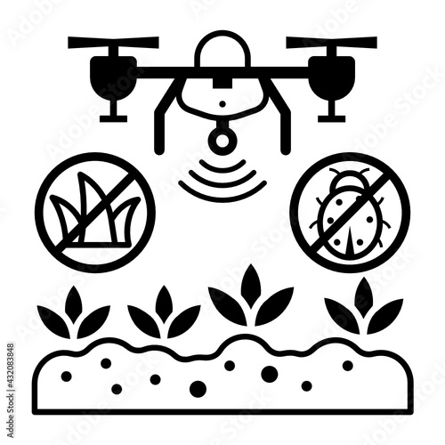 agriculture drone pesticides weedicides distribution Concept Vector color Icon Design, Smart agriculture symbol on white background, Digital agriculture Sign, satellite farming stock illustration