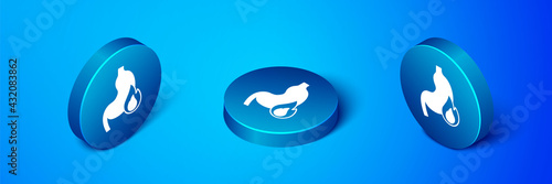 Isometric Stomach heartburn icon isolated on blue background. Stomach burn. Gastritis and acid reflux, indigestion and stomach pain problems. Blue circle button. Vector