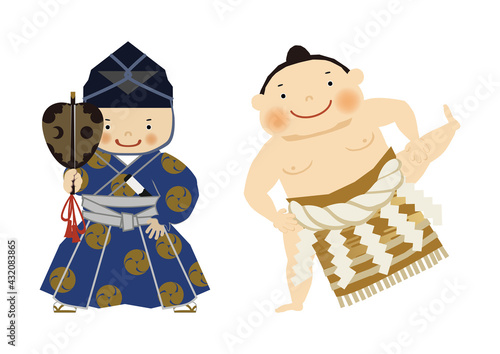 スポーツのイラスト素材。
相撲のクリップアート。
力士と行司。

