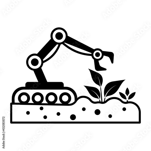 Autonomous Agricultural Robot Concept,  end effector Vector color Icon Design, Smart agriculture symbol on white background, Digital agriculture Sign, satellite farming stock illustration
