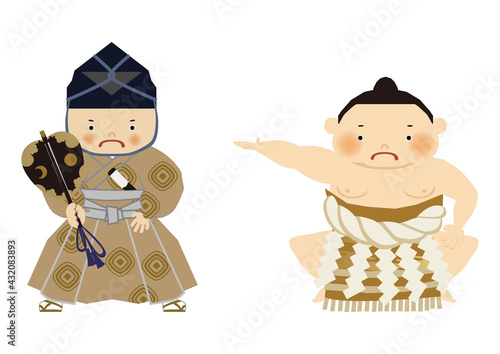 スポーツのイラスト素材。
相撲のクリップアート。
力士と行司。

