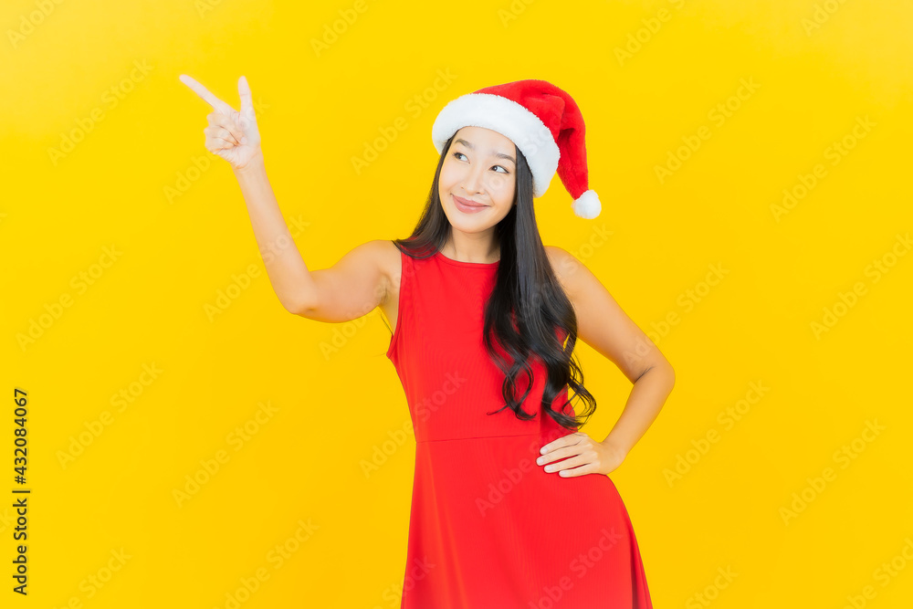Portrait beautiful young asian woman wear santa hat or hairband Portrait beautiful young asian woman wear santa hat or hairband