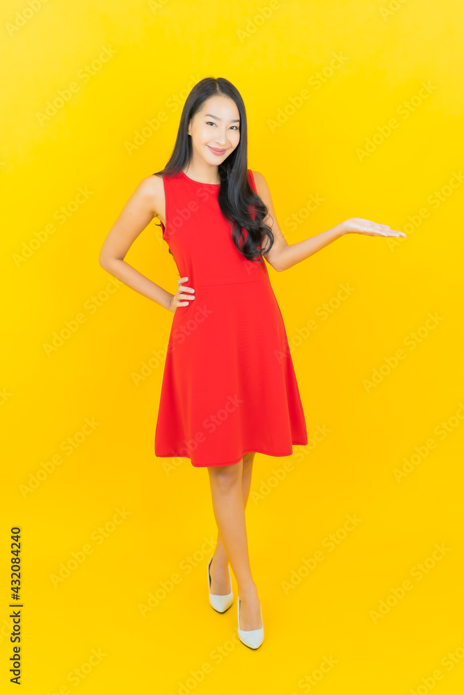 Portrait beautiful young asian woman smile with action Portrait beautiful young asian woman smile with action