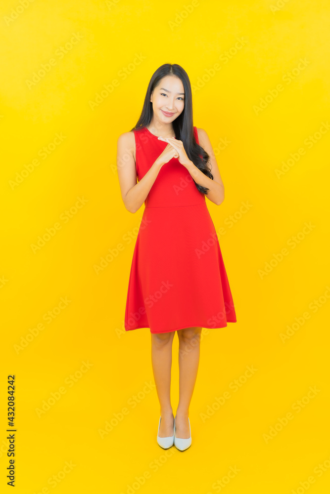 Portrait beautiful young asian woman smile with action Portrait beautiful young asian woman smile with action
