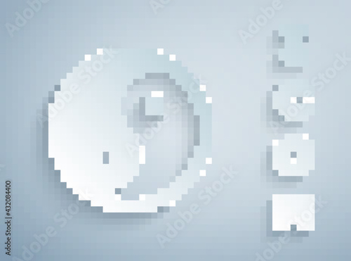 Paper cut Yin Yang symbol of harmony and balance icon isolated on grey background. Paper art style. Vector