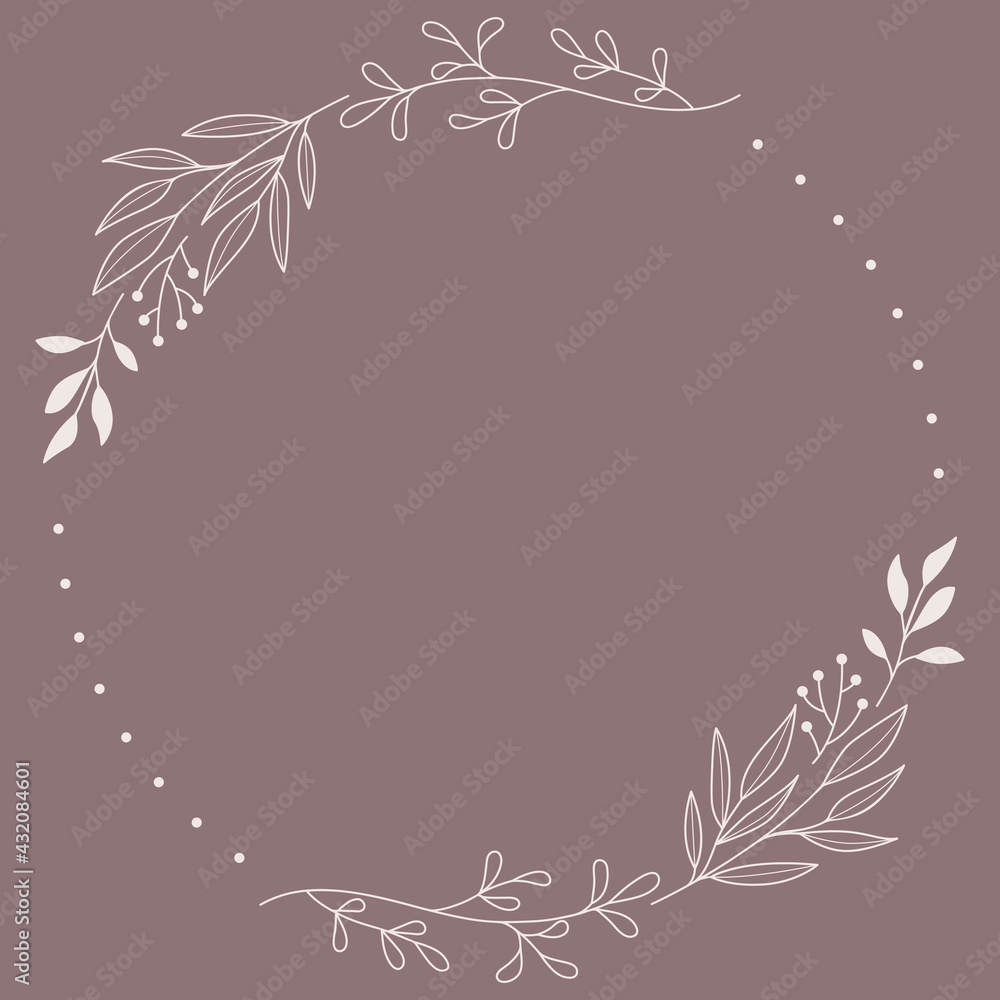 Floral Wreath branch in hand drawn style. Floral round blue and beige frame of twigs, leaves and flowers. Frames for the Valentine's day, wedding decor, logo and identity template. Floral Wreath branch in hand drawn style. Floral round blue and beige frame of twigs, leaves and flowers. Frames for the Valentine's day, wedding decor, logo and identity template.