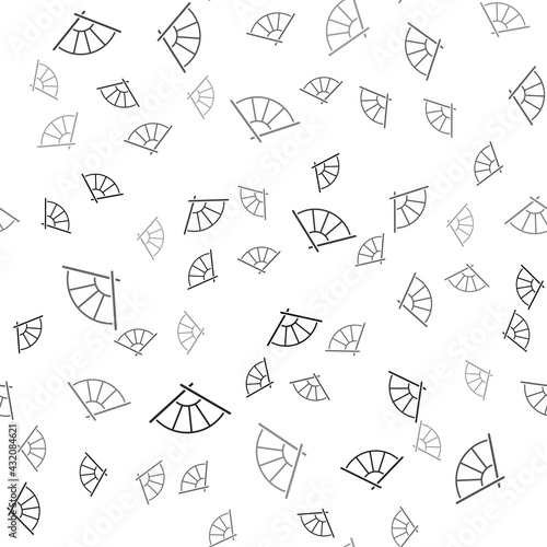 Black Traditional paper chinese or japanese folding fan icon isolated seamless pattern on white background. Vector