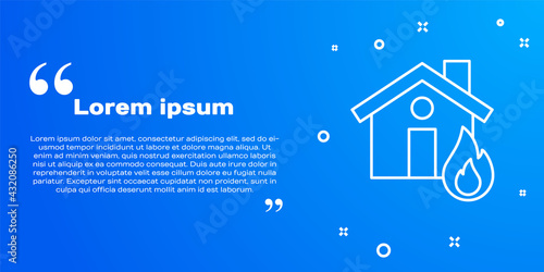 White line Fire in burning house icon isolated on blue background. Vector