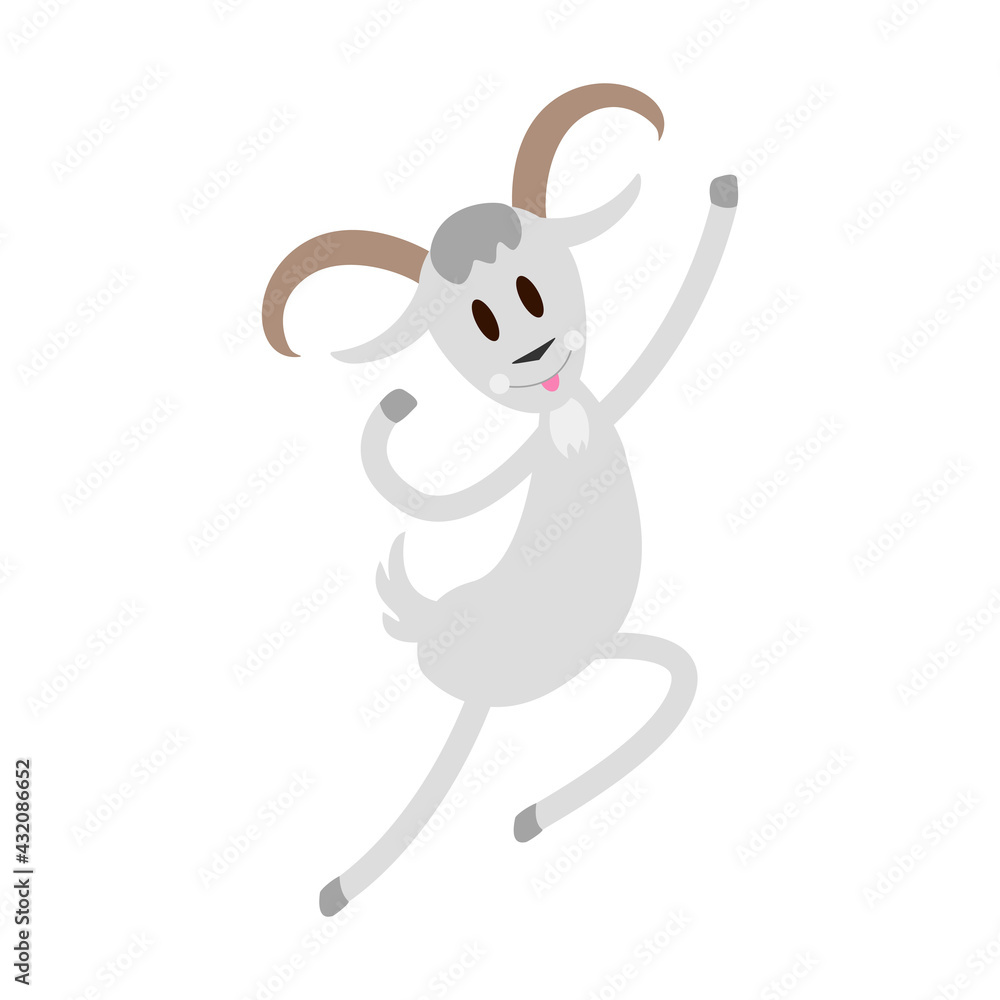 Goat Roping Cartoon Cute jumping goat. Cartoon goat in a superhero pose. Farm animal ...
