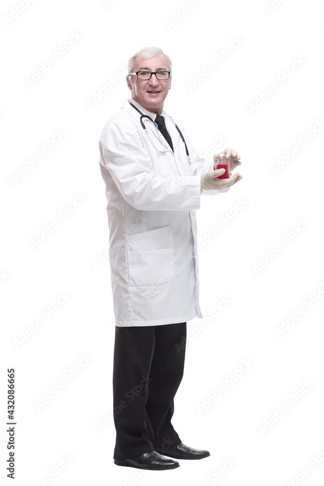 full-length. mature doctor with a laboratory flask in his hands . full-length. mature doctor with a laboratory flask in his hands .