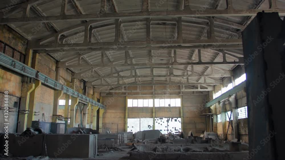 Destroyed industrial hangar factory indoors Destroyed industrial hangar factory indoors